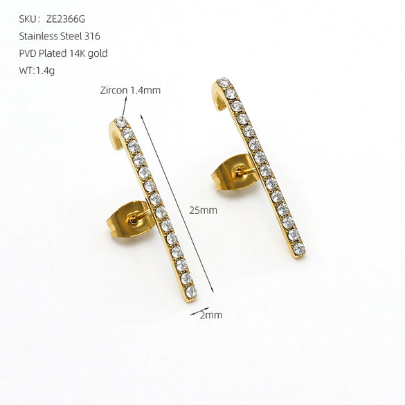 Wholesale Women's Stainless Steel Electroplated Singlerow Diamond Stud Earrings With Geometric Design