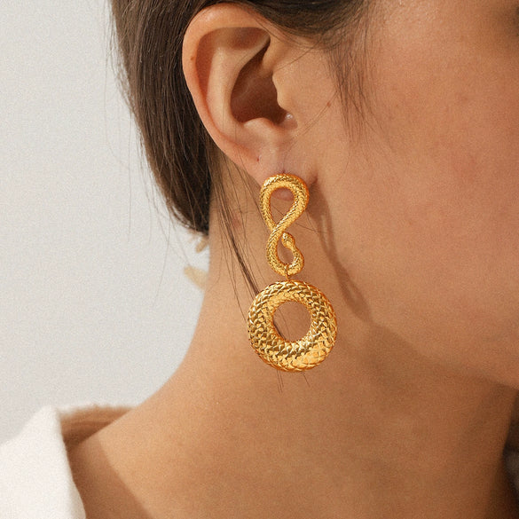 Wholesale Women's Stainless Steel Electroplated Snakeshaped Geometric Animal Zodiac Earrings