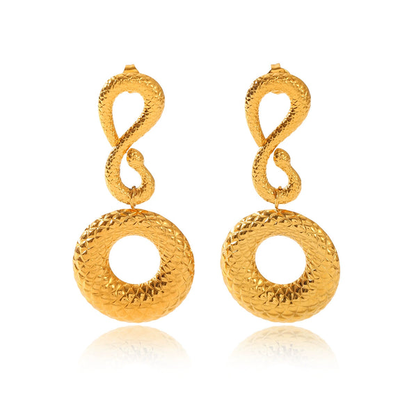 Wholesale Women's Stainless Steel Electroplated Snakeshaped Geometric Animal Zodiac Earrings