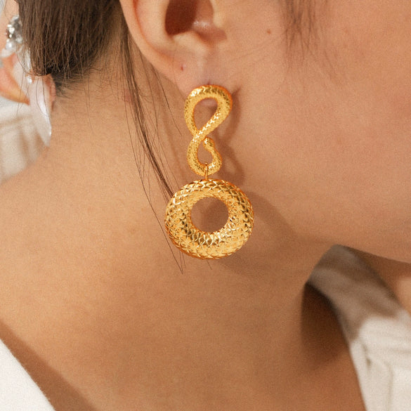 Wholesale Women's Stainless Steel Electroplated Snakeshaped Geometric Animal Zodiac Earrings