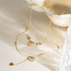 Wholesale Women's Stainless Steel Electroplated Stacked Doublelayer Heart Zircon Motherofpearl Necklace