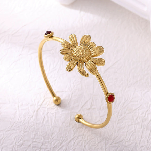 Wholesale Women's Stainless Steel Electroplated Sun Petal Open Bracelet With Plants And Flowers Style