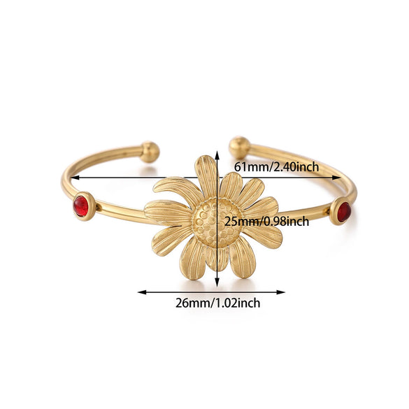Wholesale Women's Stainless Steel Electroplated Sun Petal Open Bracelet With Plants And Flowers Style