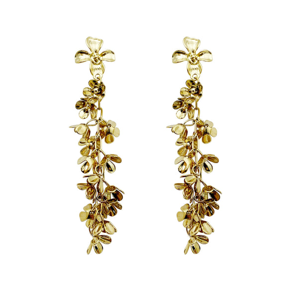 Wholesale Women's Stainless Steel Electroplated Three Dimensional Flower Tassel Earrings