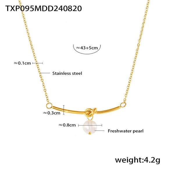 Wholesale Women's 316L Stainless Steel Elegant Freshwater Pearl French Hollow Bow Earrings And Necklace Set With Electroplating