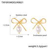 Wholesale Women's 316L Stainless Steel Elegant Freshwater Pearl French Hollow Bow Earrings And Necklace Set With Electroplating