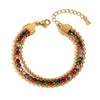 Wholesale Women's Stainless Steel Elegant Retro Hand Jewelry Geometric Threelayer Beads Microset Colored Diamond 18K Gold Plated Bracelet