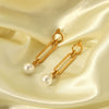 Wholesale Women's Stainless Steel Exaggerated Earrings With Imitation Beads And Geometric Design Pvd Furnace Real Gold Electroplated