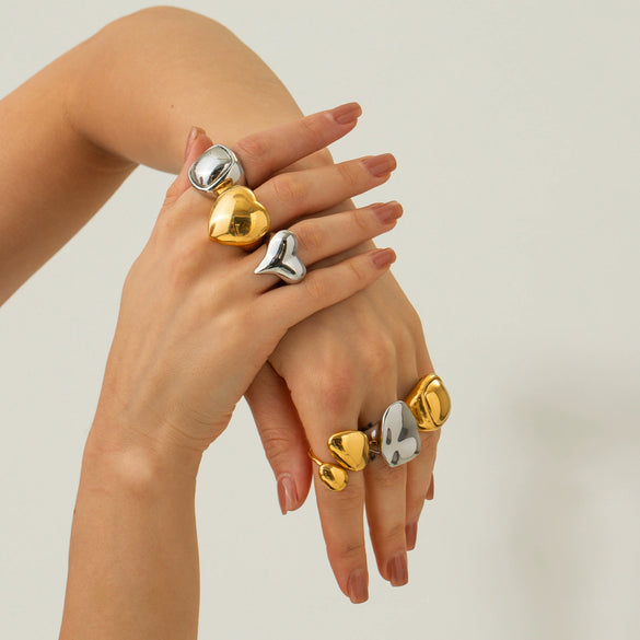 Wholesale Women's Stainless Steel Exaggerated Spherical Ring With Geometric Design And 18K Gold Electroplating Fashion Personality Trendy Jewelry