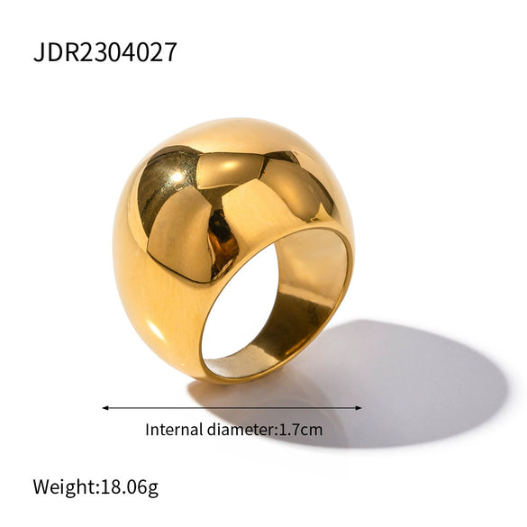 Wholesale Women's Stainless Steel Exaggerated Spherical Ring With Geometric Design And 18K Gold Electroplating Fashion Personality Trendy Jewelry