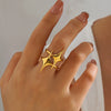 Wholesale Women's Stainless Steel Exaggerated Star Design 18K Gold Plated Ring