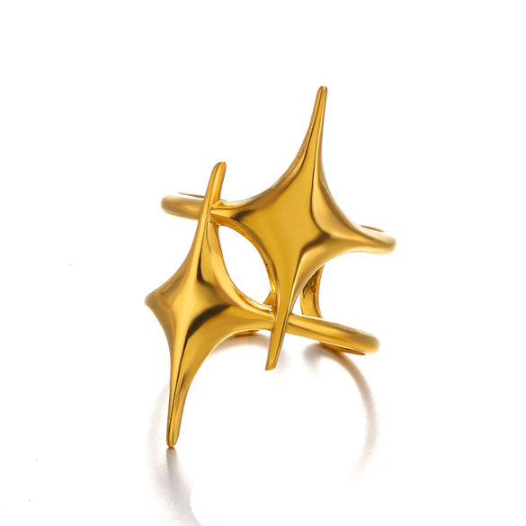 Wholesale Women's Stainless Steel Exaggerated Star Design 18K Gold Plated Ring