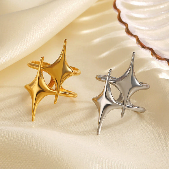 Wholesale Women's Stainless Steel Exaggerated Star Design 18K Gold Plated Ring