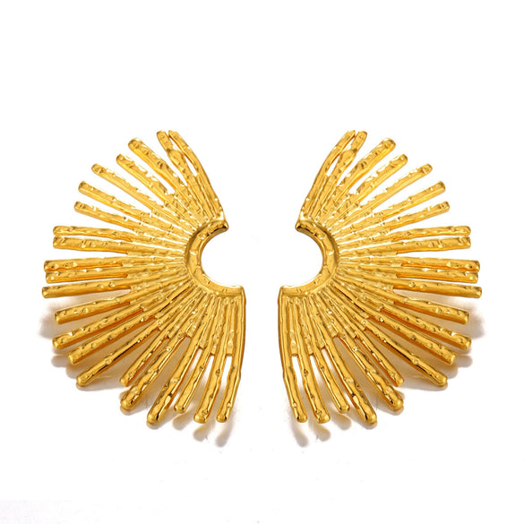 Wholesale Women's Stainless Steel Fan Earrings 18K Gold Plated With Exaggerated Style