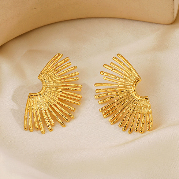 Wholesale Women's Stainless Steel Fan Earrings 18K Gold Plated With Exaggerated Style