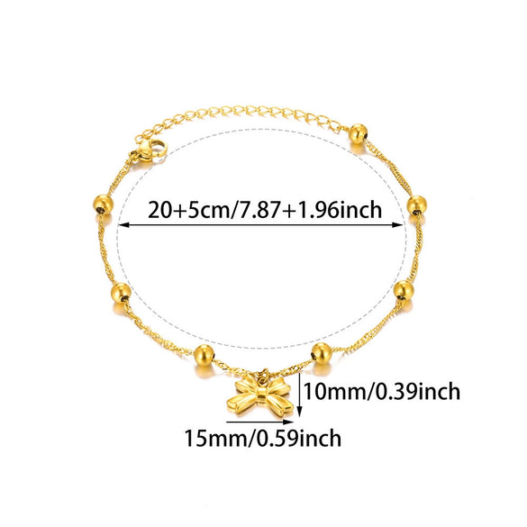 Wholesale Women's Stainless Steel Fashion Anklets With Bow And Letters Numbers Text Pattern