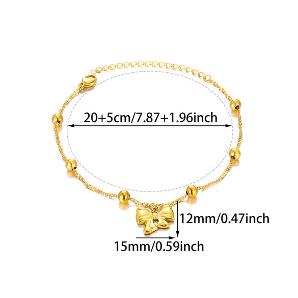Wholesale Women's Stainless Steel Fashion Anklets With Bow And Letters Numbers Text Pattern