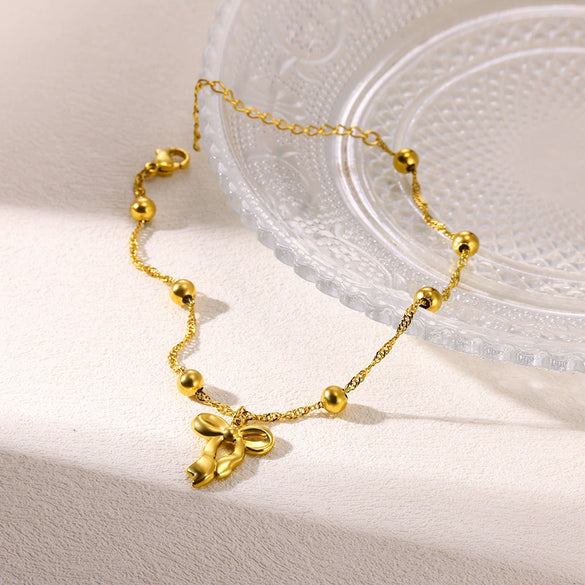 Wholesale Women's Stainless Steel Fashion Anklets With Bow And Letters Numbers Text Pattern