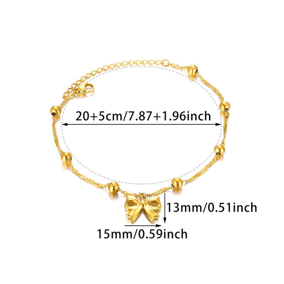 Wholesale Women's Stainless Steel Fashion Anklets With Bow And Letters Numbers Text Pattern