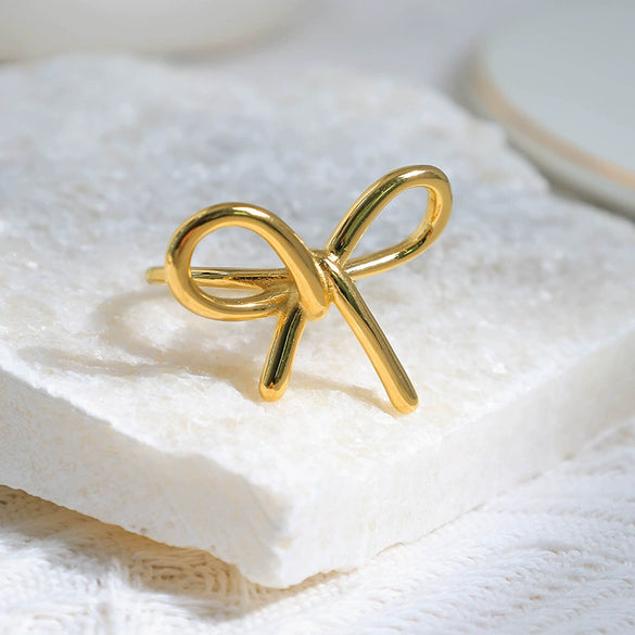 Wholesale Women's Stainless Steel Fashion Bow Ring With Electroplating