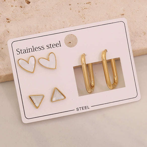 Wholesale Women's Stainless Steel Fashion Earrings With Star And Heart Shape Patterns Electroplated