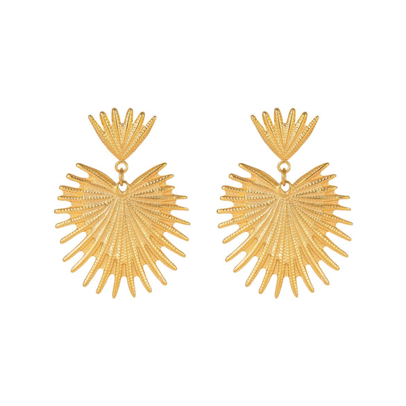 Wholesale Women's Stainless Steel Fashion Exaggerated Fanshaped Geometric And Heart Shape Tassel Earrings With Electroplating