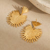 Wholesale Women's Stainless Steel Fashion Exaggerated Fanshaped Geometric And Heart Shape Tassel Earrings With Electroplating