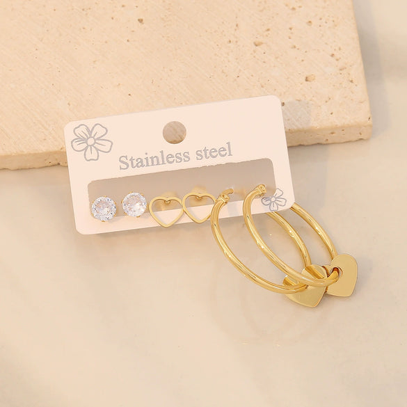 Wholesale Women's Stainless Steel Fashion Heart Pattern Electroplated Earrings With Stars And Crosses