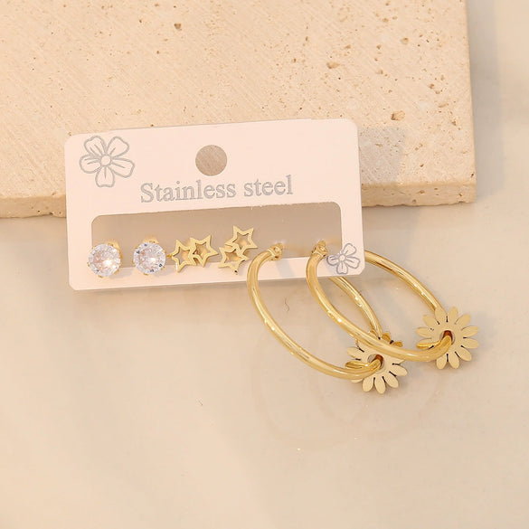 Wholesale Women's Stainless Steel Fashion Heart Pattern Electroplated Earrings With Stars And Crosses