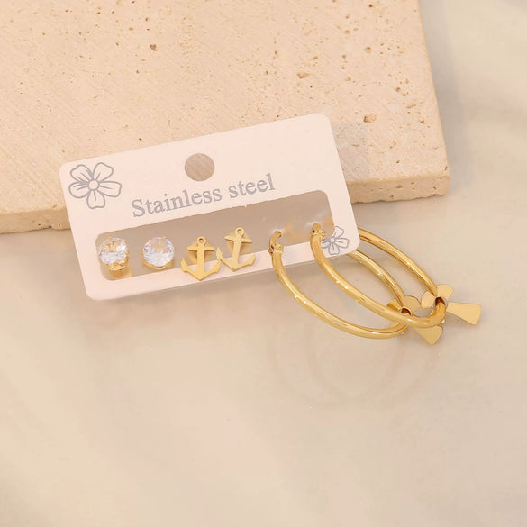Wholesale Women's Stainless Steel Fashion Heart Pattern Electroplated Earrings With Stars And Crosses