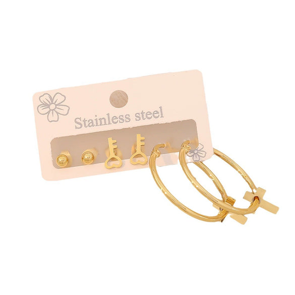 Wholesale Women's Stainless Steel Fashion Heart Pattern Electroplated Earrings With Stars And Crosses