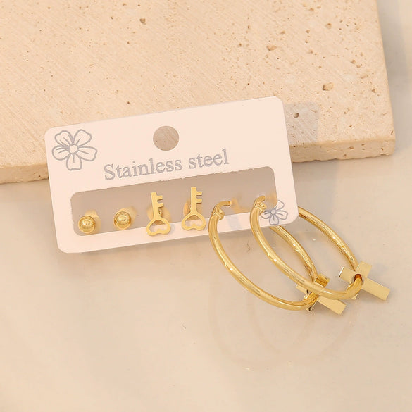 Wholesale Women's Stainless Steel Fashion Heart Pattern Electroplated Earrings With Stars And Crosses