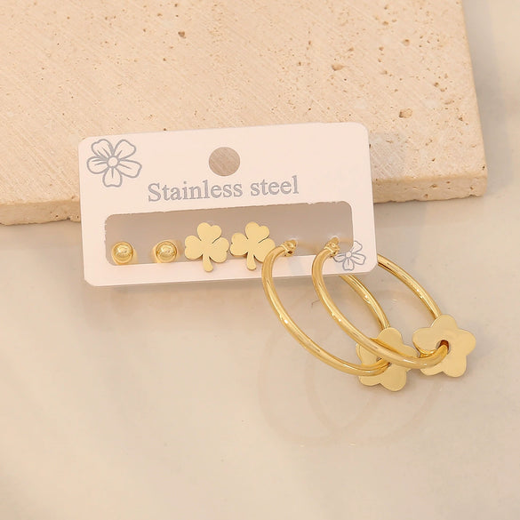 Wholesale Women's Stainless Steel Fashion Heart Pattern Electroplated Earrings With Stars And Crosses