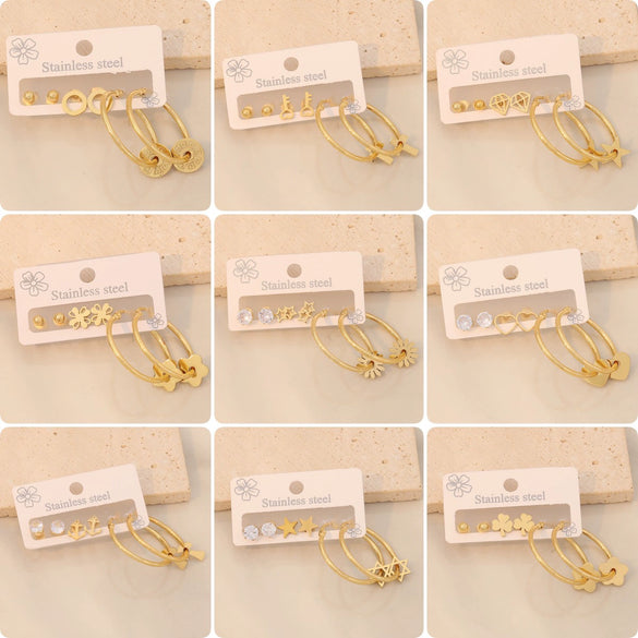 Wholesale Women's Stainless Steel Fashion Heart Pattern Electroplated Earrings With Stars And Crosses