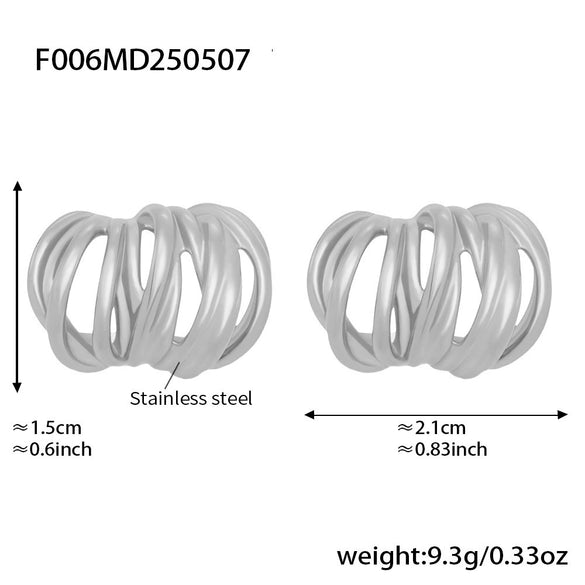 Wholesale Women's 316L Stainless Steel Fashion Heavy Industry Casting Geometric Cshaped Multilayer Line Winding Electroplated Earrings