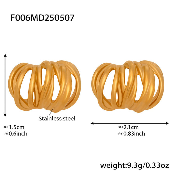 Wholesale Women's 316L Stainless Steel Fashion Heavy Industry Casting Geometric Cshaped Multilayer Line Winding Electroplated Earrings