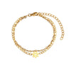 Wholesale Women's Stainless Steel Fashion Simple Lip Chain Figaro Chain Double Layer Daisy Geometric Bracelet With Electroplating