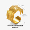 Wholesale Women's Stainless Steel Feather Opening Adjustable Ring 18K Gold Plated