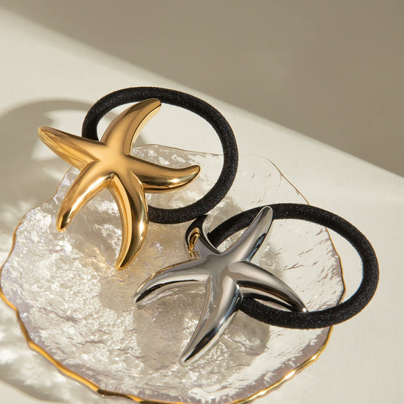 Wholesale Women's Stainless Steel Fivepointed Star Hair Ring Hair Rope Hair Accessories With Electroplating Treatment High Elasticity
