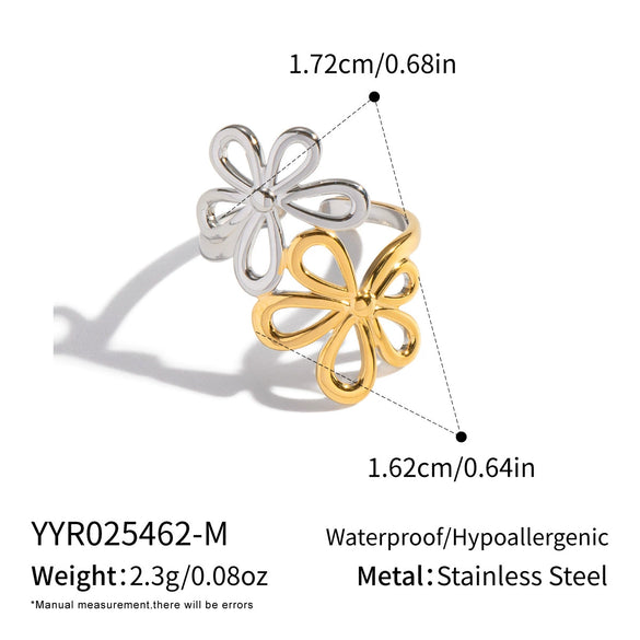 Wholesale Women's Stainless Steel Floral Open Ring With Vacuum Real Gold Plating In Pvd Furnace Artistic Retro Style