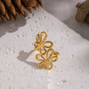 Wholesale Women's Stainless Steel Floral Open Ring With Vacuum Real Gold Plating In Pvd Furnace Artistic Retro Style