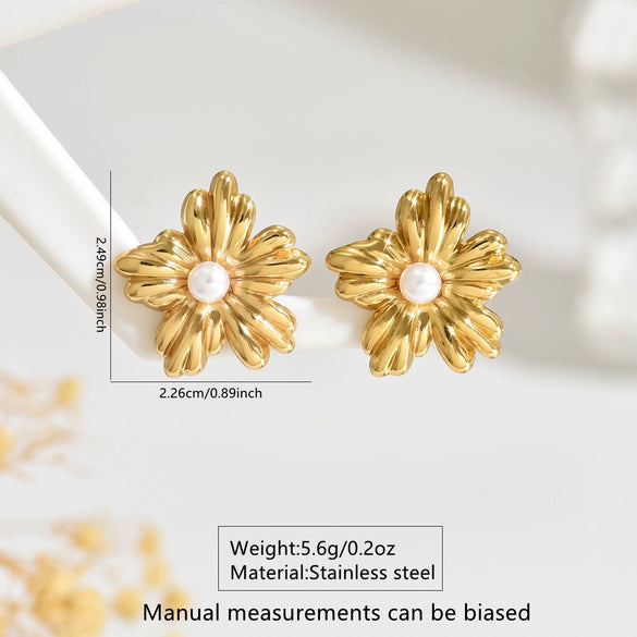 Wholesale Women's Stainless Steel Floral Stamped Earrings