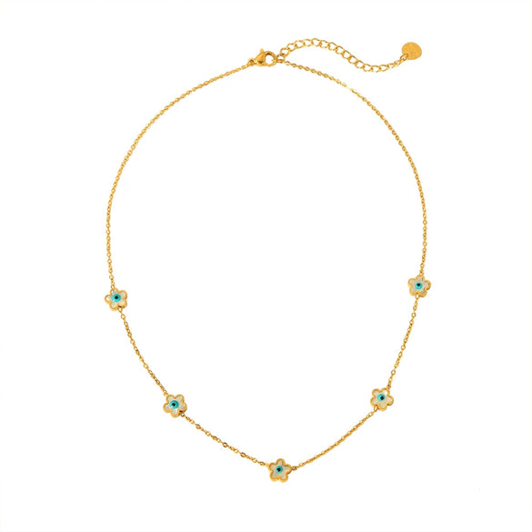 Wholesale Women's Stainless Steel Flower Cross Chain Necklace And Bracelet 18K Gold Electroplated