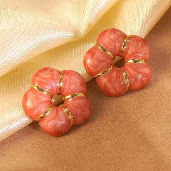 Wholesale Women's 304 Stainless Steel Flower Dripping Oil Enamel Earrings