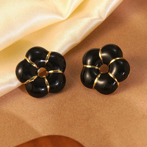 Wholesale Women's 304 Stainless Steel Flower Dripping Oil Enamel Earrings