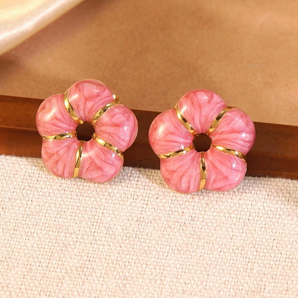 Wholesale Women's 304 Stainless Steel Flower Dripping Oil Enamel Earrings