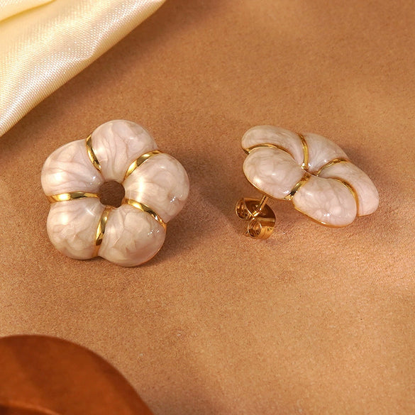 Wholesale Women's 304 Stainless Steel Flower Dripping Oil Enamel Earrings