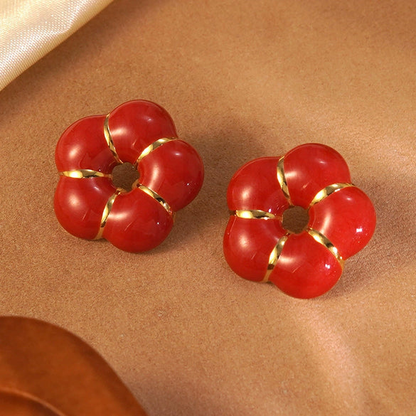 Wholesale Women's 304 Stainless Steel Flower Dripping Oil Enamel Earrings