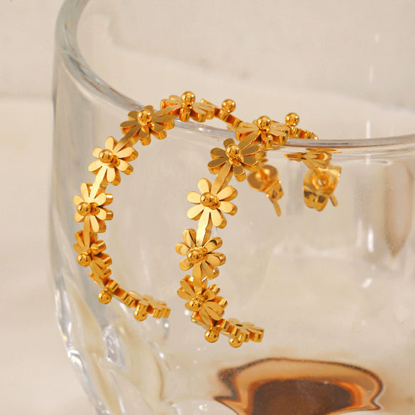 Wholesale Women's Stainless Steel Flower Earrings 18K Gold Plated With Electroplating