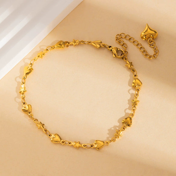 Wholesale Women's Stainless Steel Flower Heart Square Bead Bracelet With Star Pattern And Electroplating For Summer